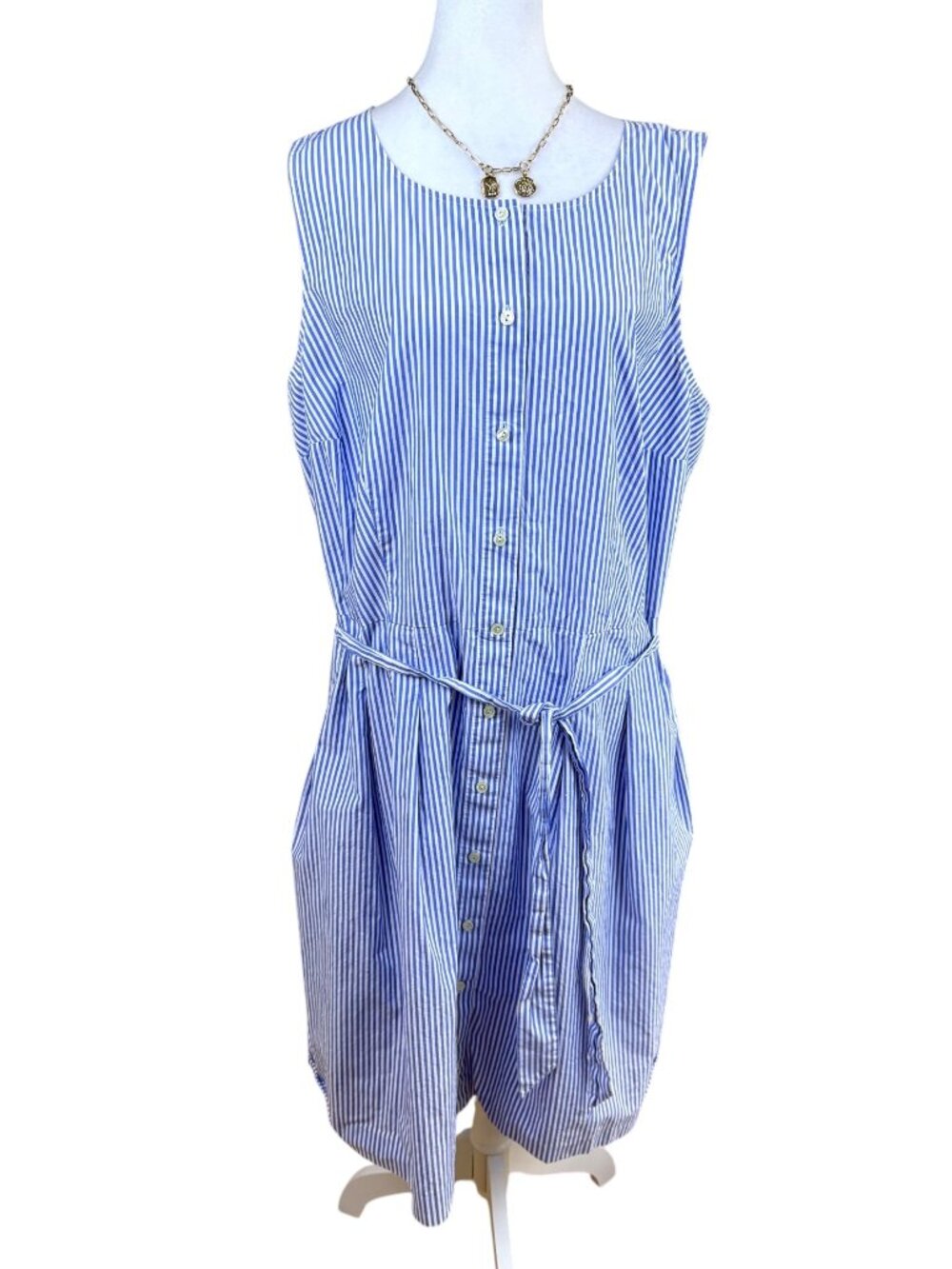 Talbots Cotton Dress Blue White Stripe Sleeveless Plus (18W)